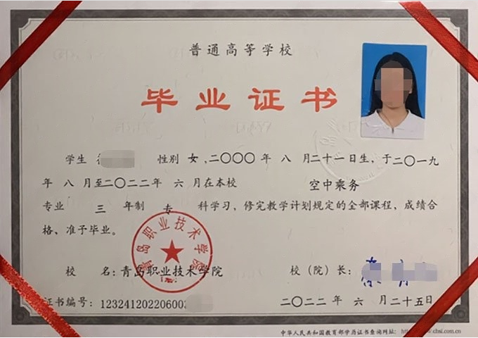 巴南青岛职业技术学院毕业证样本图片